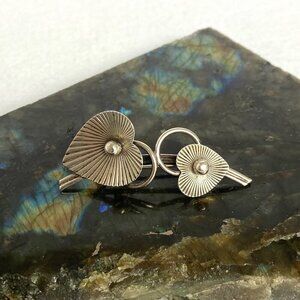 VTG 1950's Signed BEAU Sterling Silver Double Rayed Heart Leaf Foliage Brooch